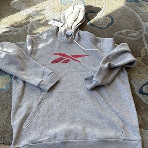 Reebok V-Neck Sweater in Gray with Red Logo